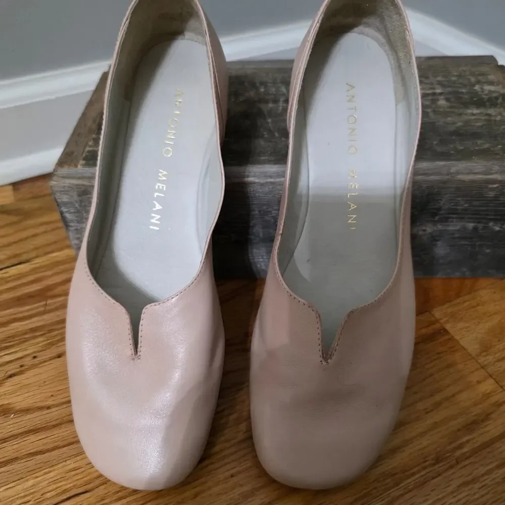 Antonio Melani Nude Leather Square Toe Ballet Flats - Size 7M